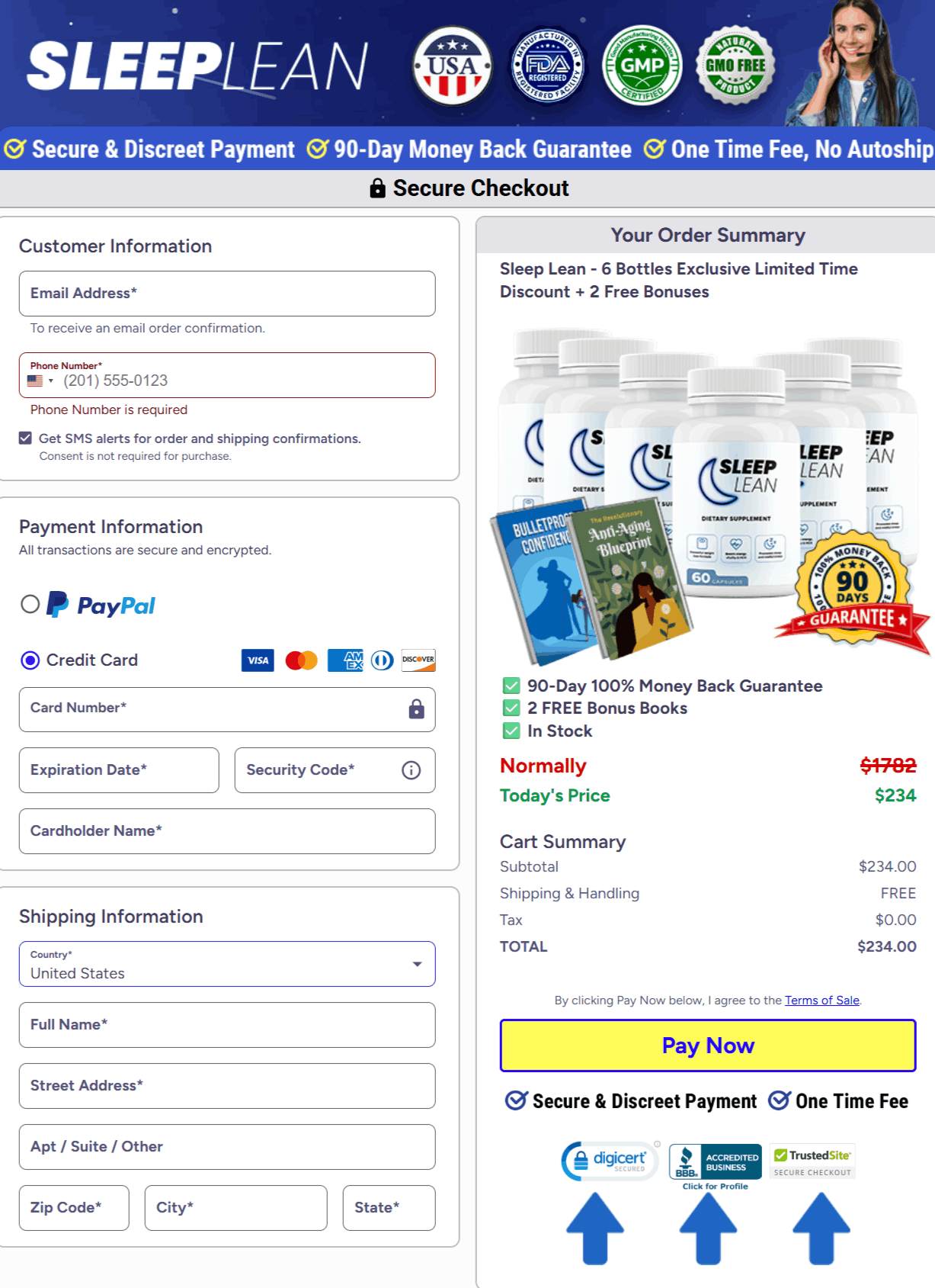 Sleep Lean Checkout page